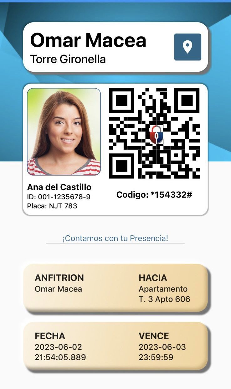 Pase QR de Ana del Castillo en la app ArmorPass